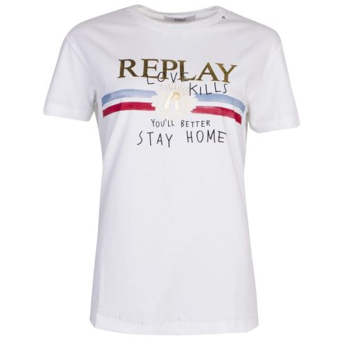 Womens White Logo Branded S/s T Shirt 24835 by Replay from Hurleys