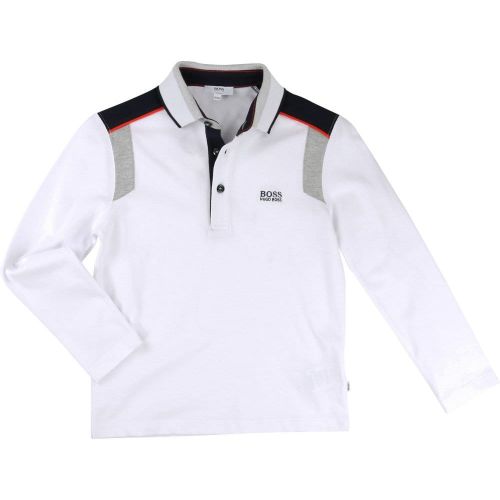 Boys White Shoulder Panel L/s Polo Shirt 16716 by BOSS from Hurleys