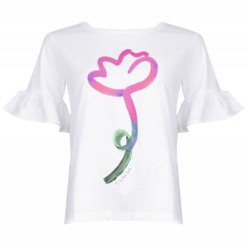 Womens White Floral Ruffle T Shirt 27497 by PS Paul Smith from Hurleys
