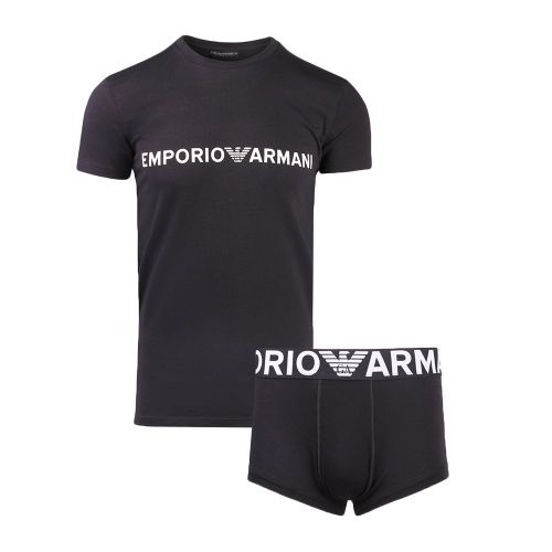 Mens Black Megalogo S/s T-Shirt + Trunk Set 105206 by Emporio Armani Bodywear from Hurleys