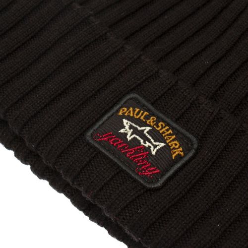 Mens Black Branded Knitted Hat 76530 by Paul And Shark from Hurleys