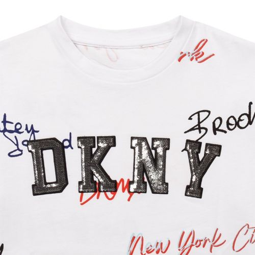 Girls White Graffiti Sequin S/s T Shirt 104521 by DKNY from Hurleys