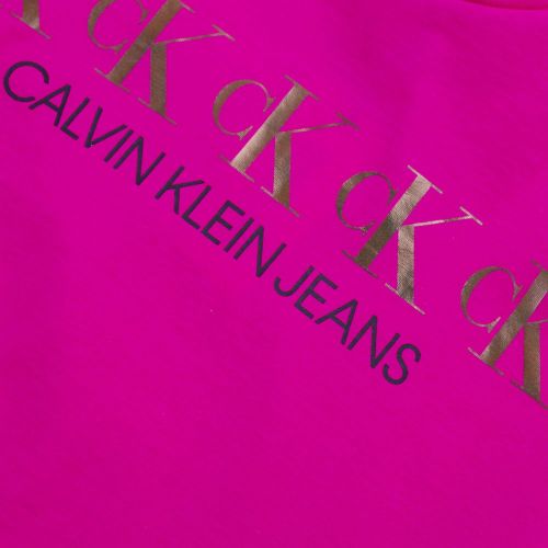 Girls Hot Magenta Repeat Foil Logo Boxy S/s T Shirt 87071 by Calvin Klein from Hurleys