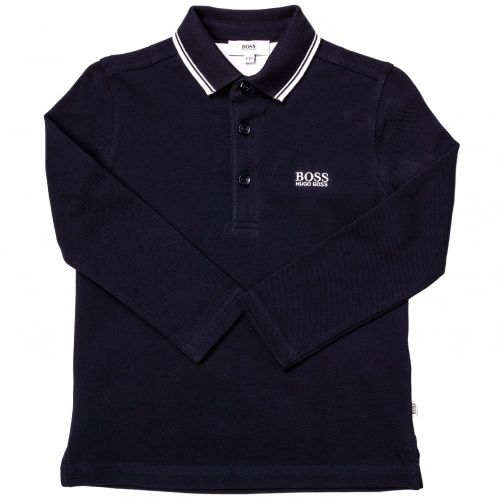 Boys Navy Small Logo Tipped L/s Polo Shirt 65421 by BOSS from Hurleys