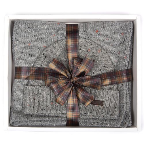 Mens Grey Donegal Hat & Scarf Set 31514 by Barbour from Hurleys