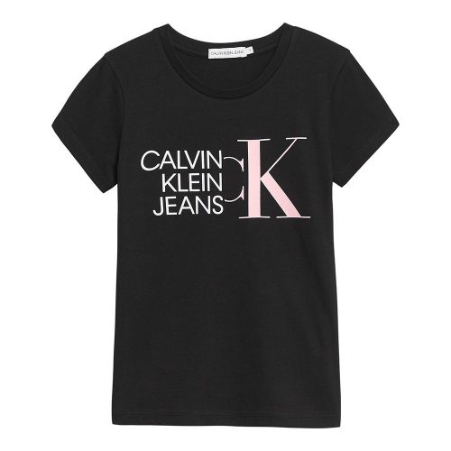 Girls Black Hybrid Logo Slim Fit S/s T Shirt 86875 by Calvin Klein from Hurleys
