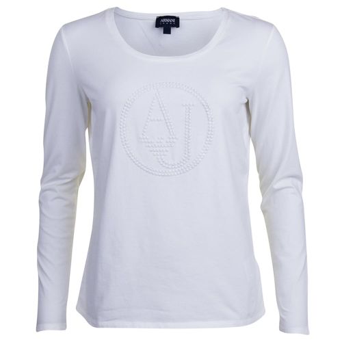 Womens White Sequin Logo L/s T Shirt 70305 by Armani Jeans from Hurleys