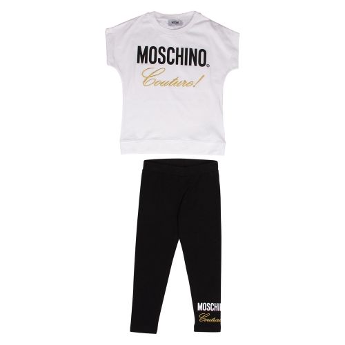 Girls White/Black Couture Logo T Shirt & Leggings Set 36135 by Moschino from Hurleys