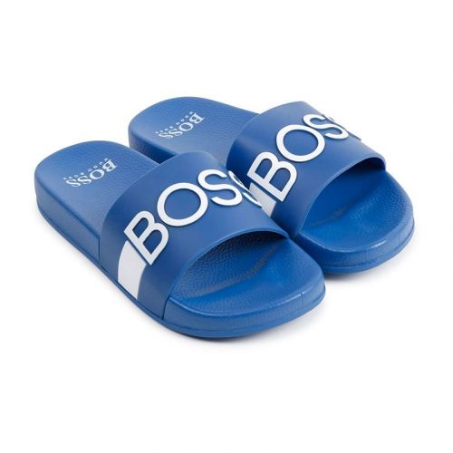 Boys Electric Blue Branded Logo Slides (30-41) 104146 by BOSS from Hurleys