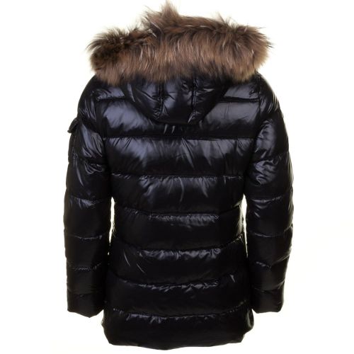 Womens Black Authentic Fur Hooded Shiny Jacket 65777 by Pyrenex from Hurleys