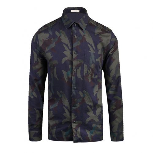 Mens Navy Fielder Camo Print L/s Shirt 98413 by Ted Baker from Hurleys