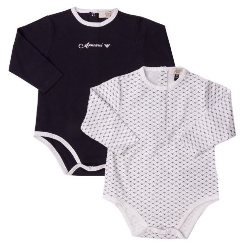 Baby Navy 2 Pack L/s Bodysuits 62544 by Armani Junior from Hurleys