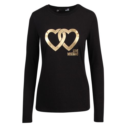 Womens Black Metallic Hearts Slim Fit L/s T Shirt 47892 by Love Moschino from Hurleys