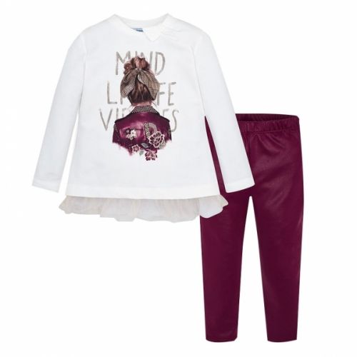 Girls Natural/Ruby Floral Girl L/s T Shirt & Leggings Set 48429 by Mayoral from Hurleys