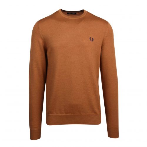 Mens Caramel Classic Crew Knitted Jumper 76996 by Fred Perry from Hurleys