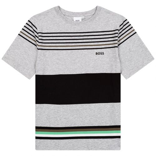 Boys Grey Marl Multi Stripe S/s T Shirt 106309 by BOSS from Hurleys