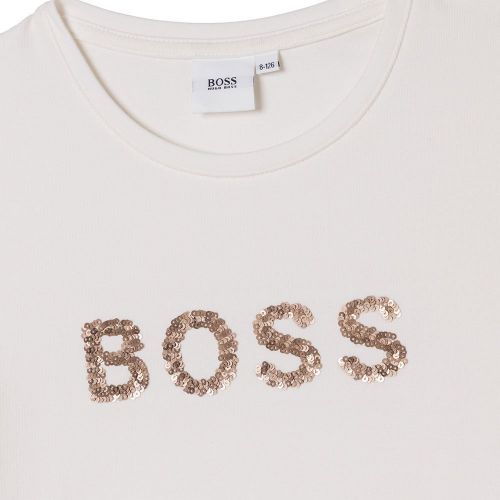 Girls Off White Sequin Logo S/s T Shirt 93291 by BOSS from Hurleys