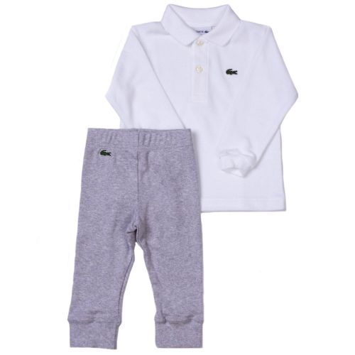 Baby White & Grey L/s Polo Shirt Set (1yr) 63749 by Lacoste from Hurleys