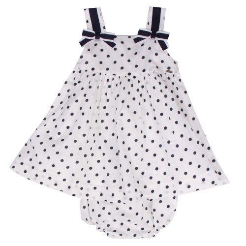 Infant White/Navy Polka Dot & Bows Dress 40097 by Mayoral from Hurleys