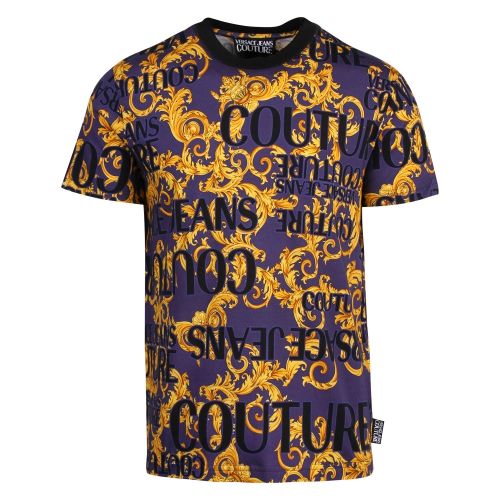 Mens Dark Blue Baroque Logo Print Slim Fit S/s T Shirt 51266 by Versace Jeans Couture from Hurleys