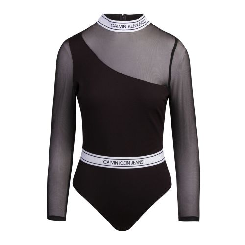 Womens Black Asymmetrical Logo Bodysuit 74588 by Calvin Klein from Hurleys