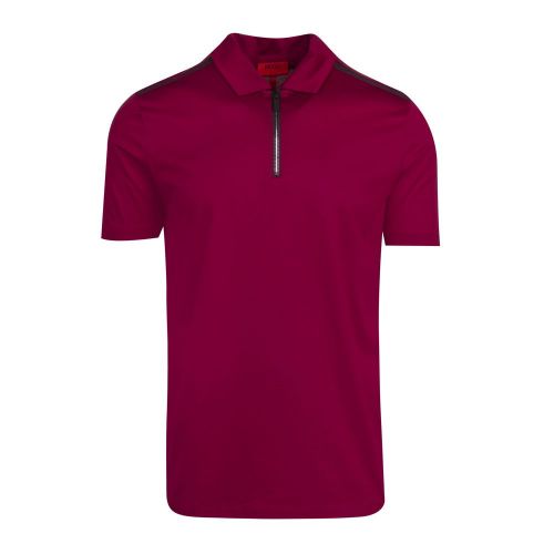 Mens Dark Red Dilvio Zip Collar S/s Polo Shirt 81193 by HUGO from Hurleys