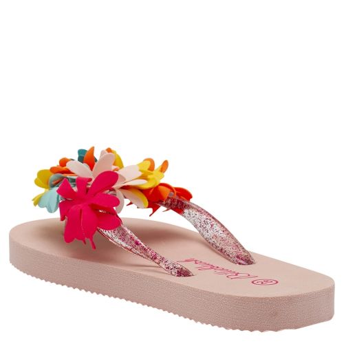 Girls Washed Pink Glitter Floral Flip Flops (8-4.5) 36592 by Billieblush from Hurleys