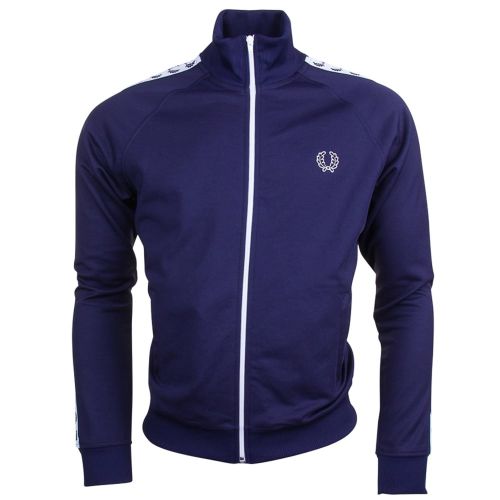 Mens Carbon Blue Laurel Wreath Tape Sweat Jacket 14781 by Fred Perry from Hurleys