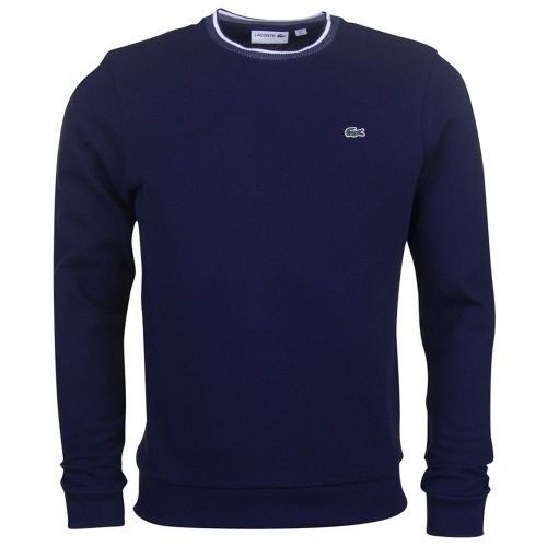 Mens Navy Taped Crew Pique Sweat Top 71268 by Lacoste from Hurleys