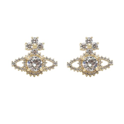 Womens White Cubic Zirconia/Gold Valentina Orb Earrings 36176 by Vivienne Westwood from Hurleys