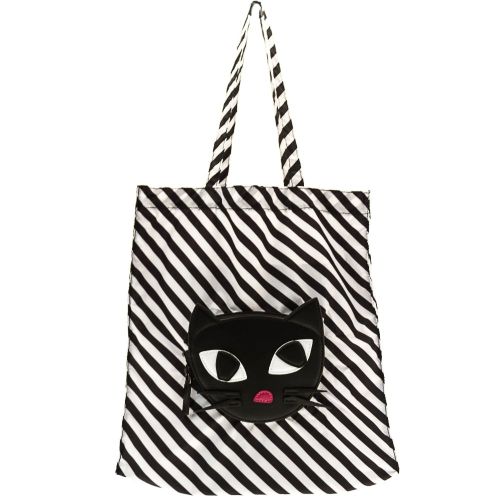 Womens Black & White Cat Foldaway Shopper Bag 70031 by Lulu Guinness from Hurleys