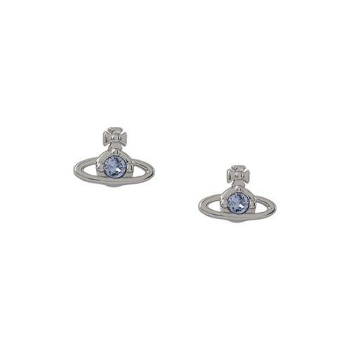 Womens Rhodium/Light Sapphire Nano Solitaire Earrings 101468 by Vivienne Westwood from Hurleys