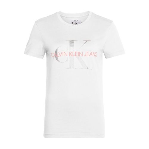 Womens Bright White Metallic Monogram Slim Fit S/s T Shirt 42930 by Calvin Klein from Hurleys