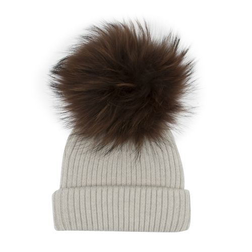 Womens Linen/Brown Wool Hat with Pom 47604 by BKLYN from Hurleys