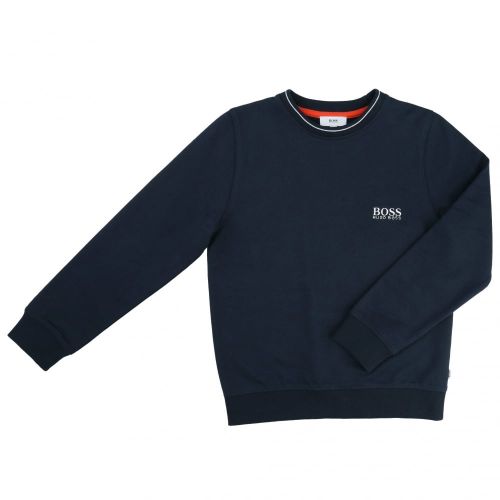 Boys Navy Tipped Crew Sweat Top 65437 by BOSS from Hurleys