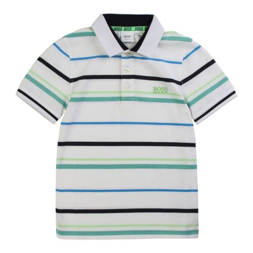 Boys White/Green Multi Stripe S/s Polo Shirt 56042 by BOSS from Hurleys