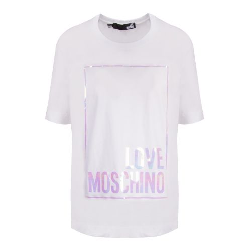 Womens Optical White Iridescent Logo Box S/s T Shirt 57927 by Love Moschino from Hurleys