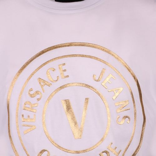 Versace Jeans Couture T Shirt Mens White/Gold Large Emblem Foil S/s