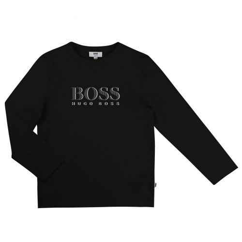 Boys Black Branded L/s Tee Shirt 65403 by BOSS from Hurleys