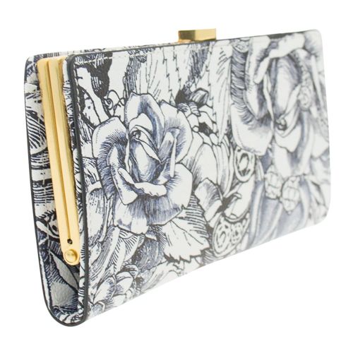Womens Navy & Chalk Ink Roses Flat Frame Purse 72863 by Lulu Guinness from Hurleys