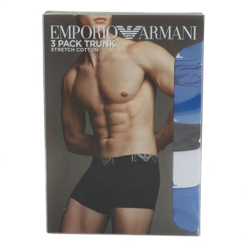 Mens Blue/Black Monogram 3 Pack Trunks 106533 by Emporio Armani from Hurleys