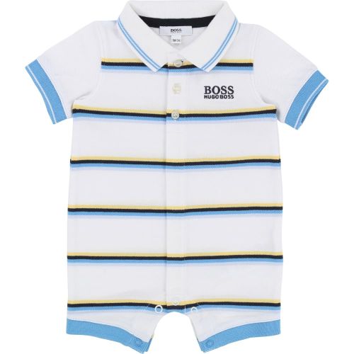 Baby Blue & Yellow Striped S/s Romper 19620 by BOSS from Hurleys