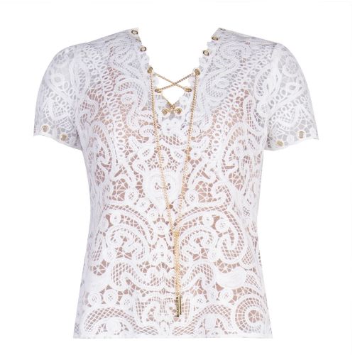 Womens White Embellished Mesh Lace Up Blouse 27461 by Michael Kors from Hurleys