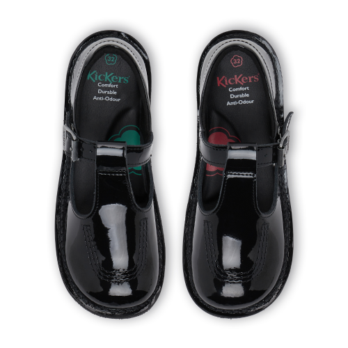 Infant Black Patent Kick T Bar (5-12) 99790 by Kickers from Hurleys