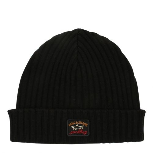 Mens Black Branded Knitted Hat 76528 by Paul And Shark from Hurleys