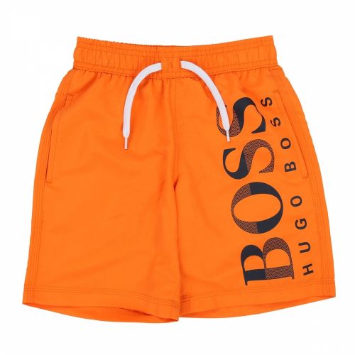 Boys Orange Branded Leg Swim Shorts 38286 by BOSS from Hurleys