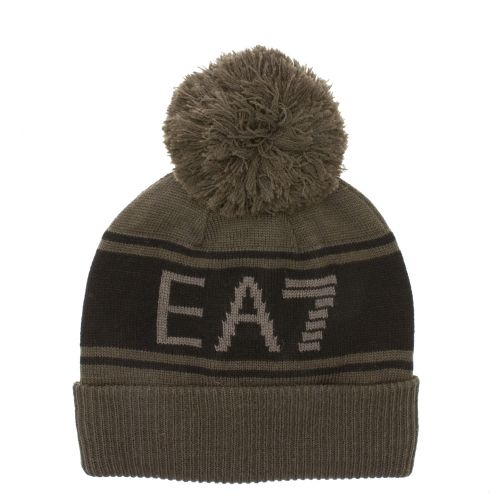 Mens Forest Green Branded Bobble Hat 33857 by EA7 from Hurleys