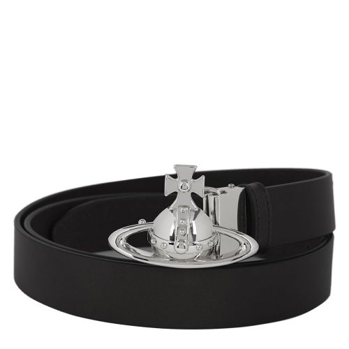 Mens Black/Silver Orb Buckle Leather Belt 87175 by Vivienne Westwood from Hurleys