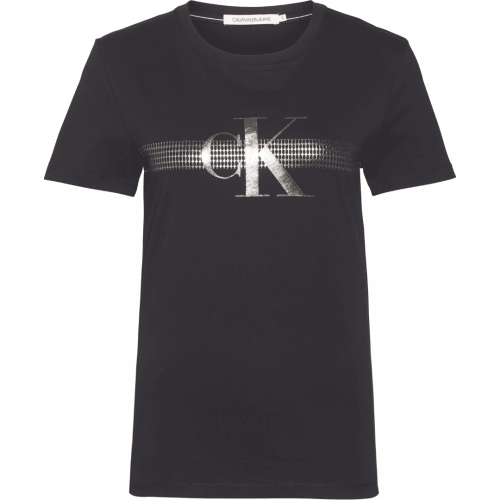 Womens Black Metallic Mesh CK Slim S/s T Shirt 60124 by Calvin Klein from Hurleys
