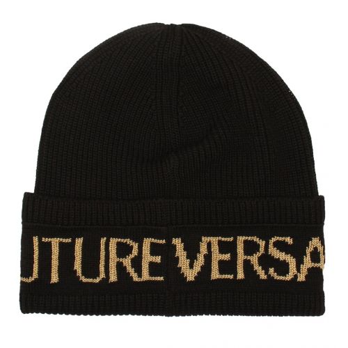 Mens Black/Gold Logo Type Knitted Beanie 90452 by Versace Jeans Couture from Hurleys